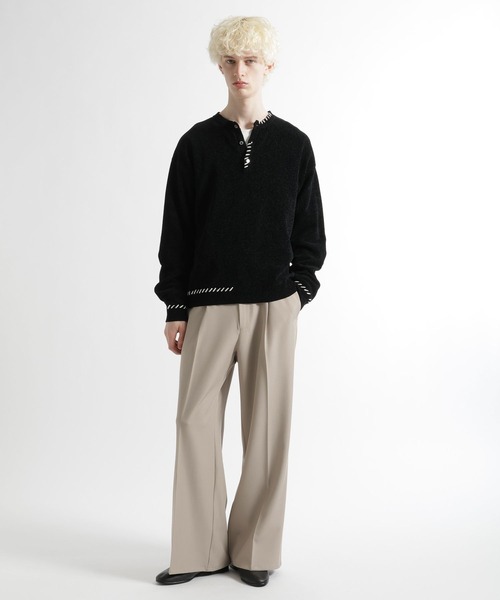 HARE(ハレ)の「ステッチヘンリーネックニットプルオーバー(HARE)(ニット/セーター・メンズ・グレー/ブルー/ブラック・FREE)」の5枚目の写真