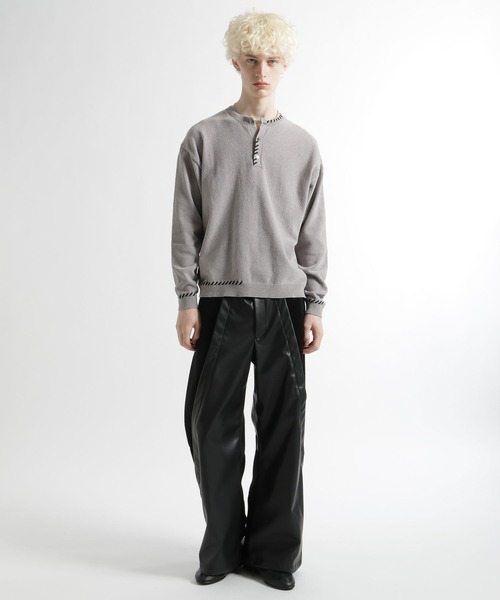 HARE(ハレ)の「ステッチヘンリーネックニットプルオーバー(HARE)(ニット/セーター・メンズ・グレー/ブルー/ブラック・FREE)」の7枚目の写真