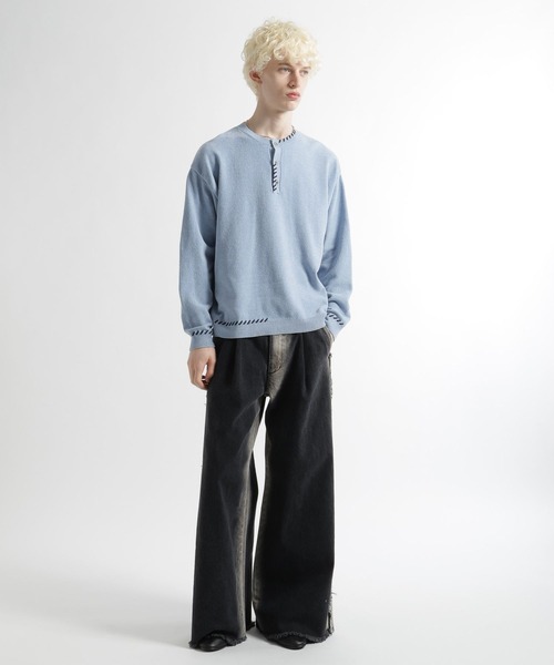 HARE(ハレ)の「ステッチヘンリーネックニットプルオーバー(HARE)(ニット/セーター・メンズ・グレー/ブルー/ブラック・FREE)」の9枚目の写真