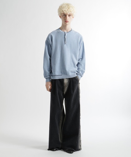 HARE(ハレ)の「ステッチヘンリーネックニットプルオーバー(HARE)(ニット/セーター・メンズ・グレー/ブルー/ブラック・FREE)」の11枚目の写真