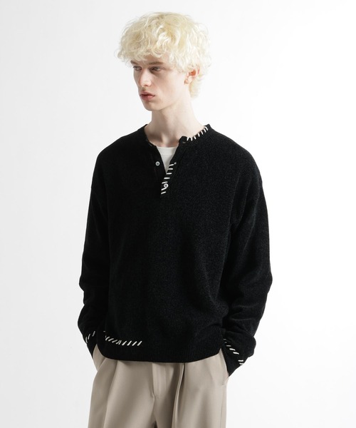 HARE(ハレ)の「ステッチヘンリーネックニットプルオーバー(HARE)(ニット/セーター・メンズ・グレー/ブルー/ブラック・FREE)」の12枚目の写真