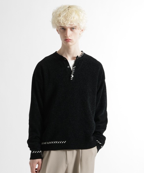 HARE(ハレ)の「ステッチヘンリーネックニットプルオーバー(HARE)(ニット/セーター・メンズ・グレー/ブルー/ブラック・FREE)」の13枚目の写真