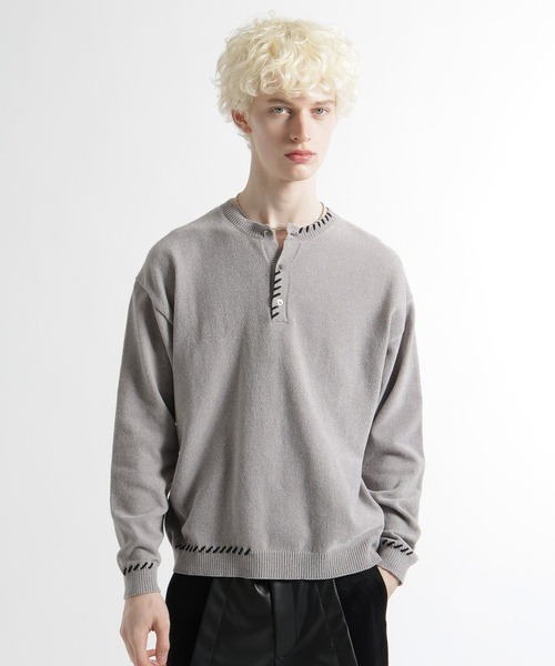 HARE(ハレ)の「ステッチヘンリーネックニットプルオーバー(HARE)(ニット/セーター・メンズ・グレー/ブルー/ブラック・FREE)」の15枚目の写真