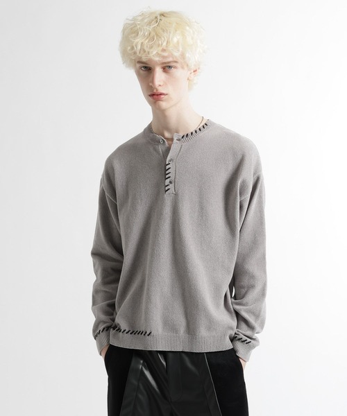 HARE(ハレ)の「ステッチヘンリーネックニットプルオーバー(HARE)(ニット/セーター・メンズ・グレー/ブルー/ブラック・FREE)」の16枚目の写真