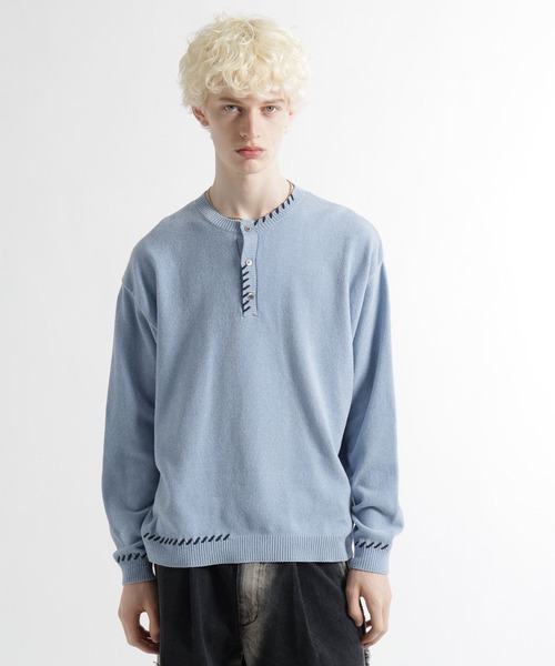 HARE(ハレ)の「ステッチヘンリーネックニットプルオーバー(HARE)(ニット/セーター・メンズ・グレー/ブルー/ブラック・FREE)」の18枚目の写真