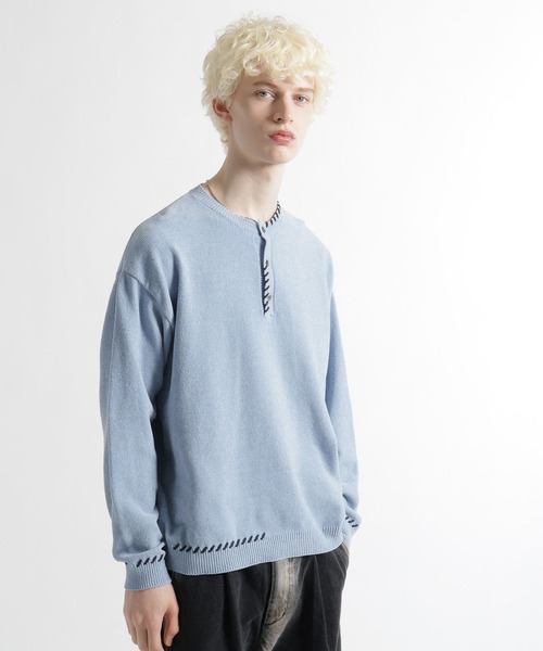 HARE(ハレ)の「ステッチヘンリーネックニットプルオーバー(HARE)(ニット/セーター・メンズ・グレー/ブルー/ブラック・FREE)」の20枚目の写真