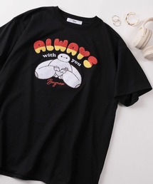 【71】【Disney/ディズニー】ミッキーマウス/ズートピア/ベイマックス/トイストーリー/スティッチ/くまのプーさん サガラ刺繍 ラインストーン クルーネックTシャツ/バックプリント/レディース（S）