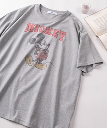 【71】【Disney/ディズニー】ミッキーマウス/ズートピア/ベイマックス/トイストーリー/スティッチ/くまのプーさん サガラ刺繍 ラインストーン クルーネックTシャツ/バックプリント/レディース（S）