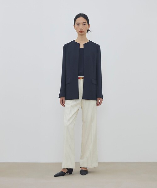 DES PRES（デ・プレ）の「ライトダブルクロス ノーカラージャケット（ノーカラージャケット・レディース・ネイビー/ホワイト/ブラック・34/36）」の4枚目の写真