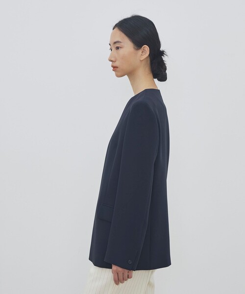 DES PRES（デ・プレ）の「ライトダブルクロス ノーカラージャケット（ノーカラージャケット・レディース・ネイビー/ホワイト/ブラック・34/36）」の6枚目の写真