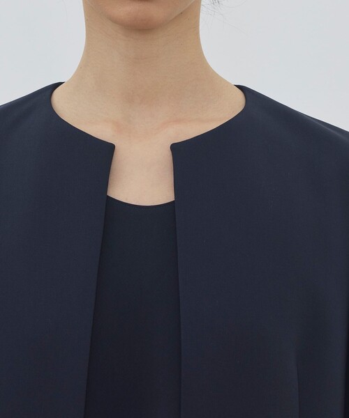 DES PRES（デ・プレ）の「ライトダブルクロス ノーカラージャケット（ノーカラージャケット・レディース・ネイビー/ホワイト/ブラック・34/36）」の9枚目の写真