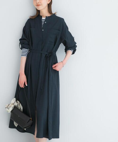 URBAN RESEARCH ROSSO WOMEN（アーバンリサーチ　ロッソ）の「ウォッシャブルリネンライクシャツワンピース（ワンピース・レディース・ネイビー/ミント/ライトベージュ・FREE）」の3枚目の写真
