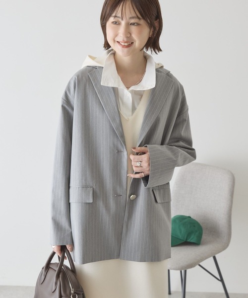 AMERICAN HOLIC（アメリカンホリック）の「オーバーサイズテーラージャケット（テーラードジャケット・レディース・グレー系その他2/ネイビー・FREE）」の2枚目の写真
