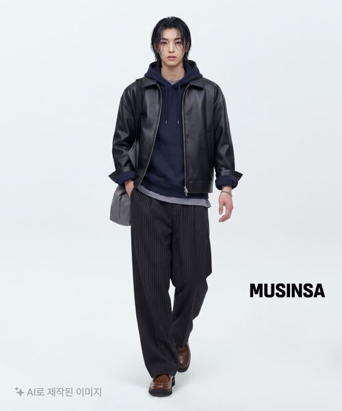 MUSINSA STANDARD（ムシンサスタンダード）の「ストライプエクストラワイドツーピンタックヒドゥンバンディングスラックス[チャコールグレー]（スラックス・メンズ・その他・26/27/28/29/30/31/32/33/34/36/40/42/38）」の4枚目の写真