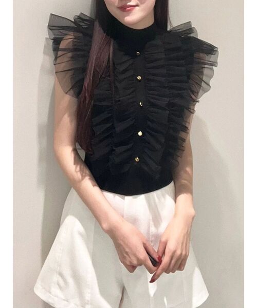 MERCURYDUO(マーキュリーデュオ)の「チュールフリルニット(ニット/セーター・レディース・ネイビー/ベビーピンク/ブラック/アイボリー・FREE)」の2枚目の写真