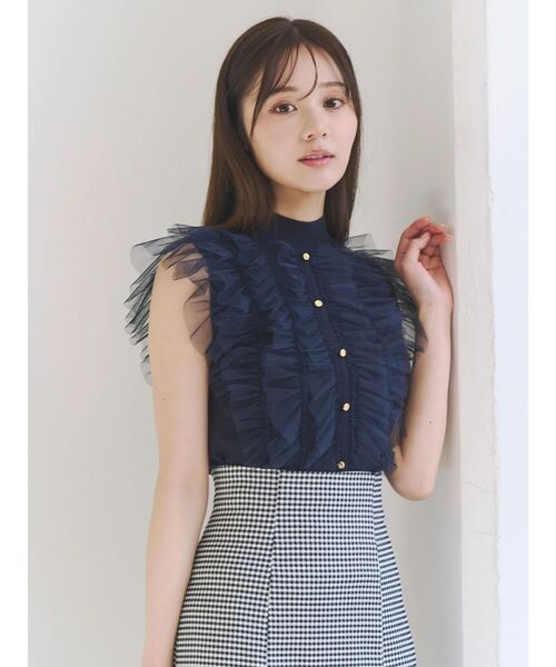 MERCURYDUO(マーキュリーデュオ)の「チュールフリルニット(ニット/セーター・レディース・ネイビー/ベビーピンク/ブラック/アイボリー・FREE)」の5枚目の写真
