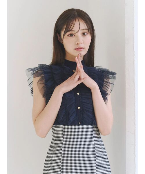 MERCURYDUO(マーキュリーデュオ)の「チュールフリルニット(ニット/セーター・レディース・ネイビー/ベビーピンク/ブラック/アイボリー・FREE)」の7枚目の写真
