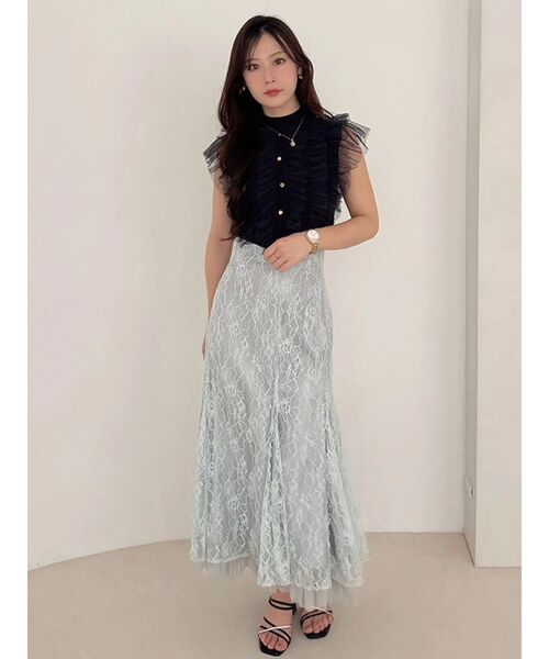 MERCURYDUO(マーキュリーデュオ)の「チュールフリルニット(ニット/セーター・レディース・ネイビー/ベビーピンク/ブラック/アイボリー・FREE)」の15枚目の写真