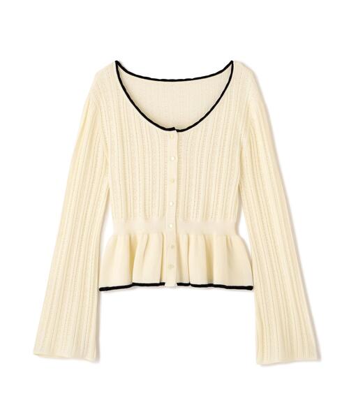 FREE'S MART（フリーズマート）の「◆地柄短丈ペプラムニット（ニット/セーター・レディース・ネイビー/イエロー/ホワイト・FREE）」の4枚目の写真