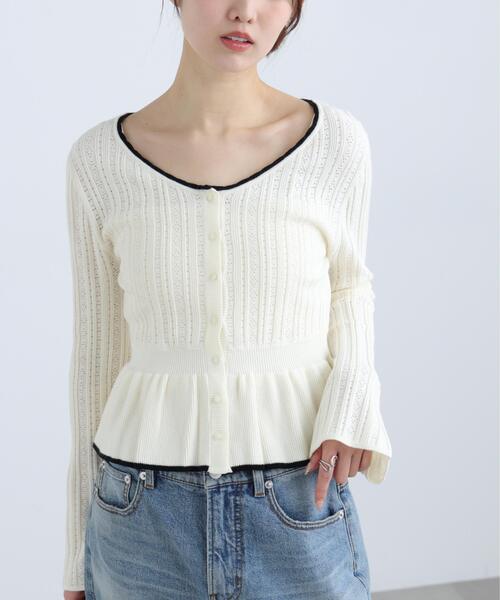 FREE'S MART（フリーズマート）の「◆地柄短丈ペプラムニット（ニット/セーター・レディース・ネイビー/イエロー/ホワイト・FREE）」の6枚目の写真