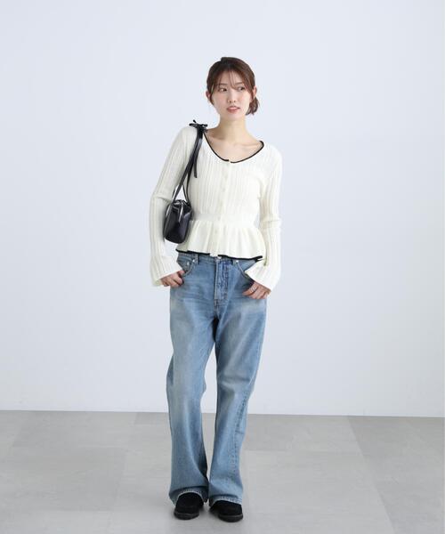 FREE'S MART（フリーズマート）の「◆地柄短丈ペプラムニット（ニット/セーター・レディース・ネイビー/イエロー/ホワイト・FREE）」の7枚目の写真