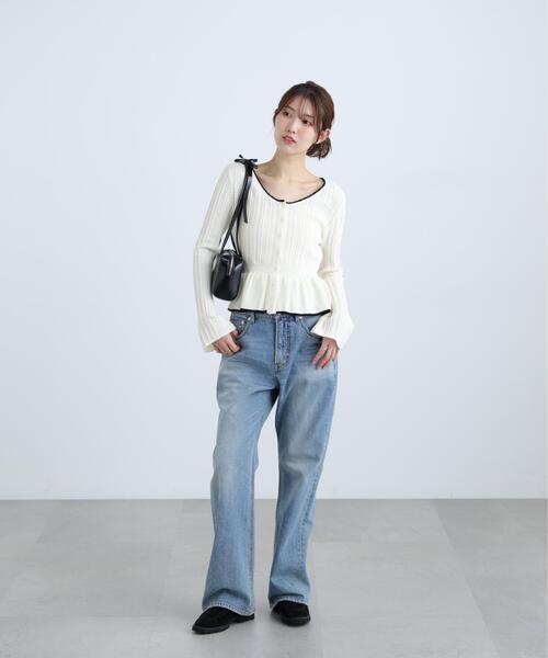 FREE'S MART（フリーズマート）の「◆地柄短丈ペプラムニット（ニット/セーター・レディース・ネイビー/イエロー/ホワイト・FREE）」の8枚目の写真