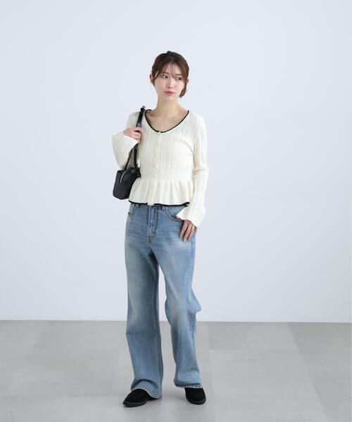 FREE'S MART（フリーズマート）の「◆地柄短丈ペプラムニット（ニット/セーター・レディース・ネイビー/イエロー/ホワイト・FREE）」の9枚目の写真