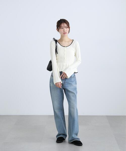 FREE'S MART（フリーズマート）の「◆地柄短丈ペプラムニット（ニット/セーター・レディース・ネイビー/イエロー/ホワイト・FREE）」の10枚目の写真