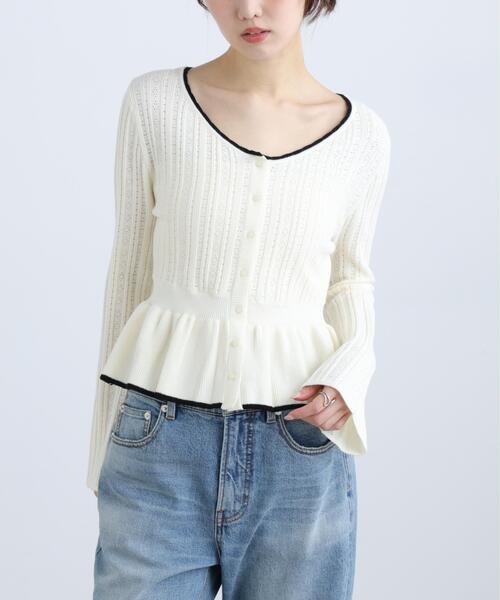 FREE'S MART（フリーズマート）の「◆地柄短丈ペプラムニット（ニット/セーター・レディース・ネイビー/イエロー/ホワイト・FREE）」の11枚目の写真