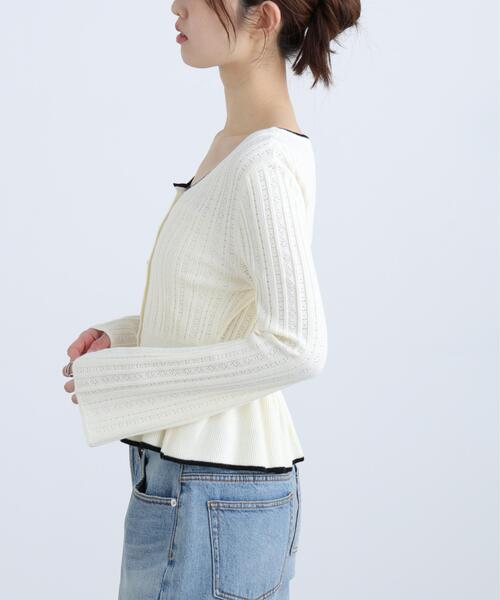 FREE'S MART（フリーズマート）の「◆地柄短丈ペプラムニット（ニット/セーター・レディース・ネイビー/イエロー/ホワイト・FREE）」の12枚目の写真