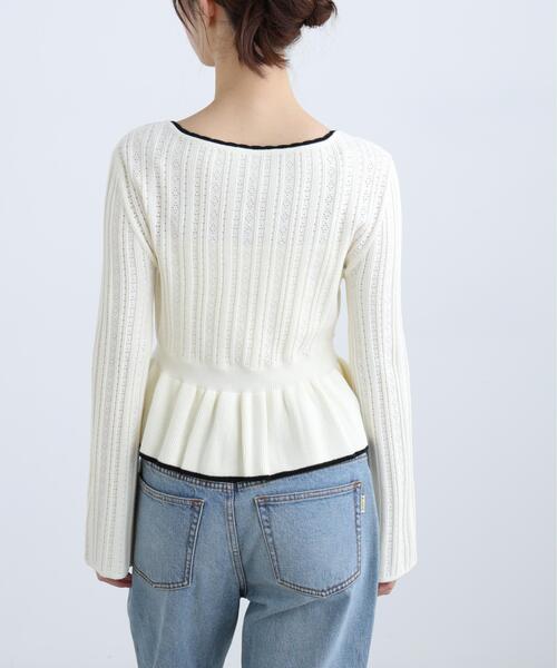 FREE'S MART（フリーズマート）の「◆地柄短丈ペプラムニット（ニット/セーター・レディース・ネイビー/イエロー/ホワイト・FREE）」の13枚目の写真