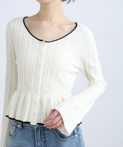 FREE'S MART（フリーズマート）の「◆地柄短丈ペプラムニット（ニット/セーター・レディース・ネイビー/イエロー/ホワイト・FREE）」の15枚目の写真