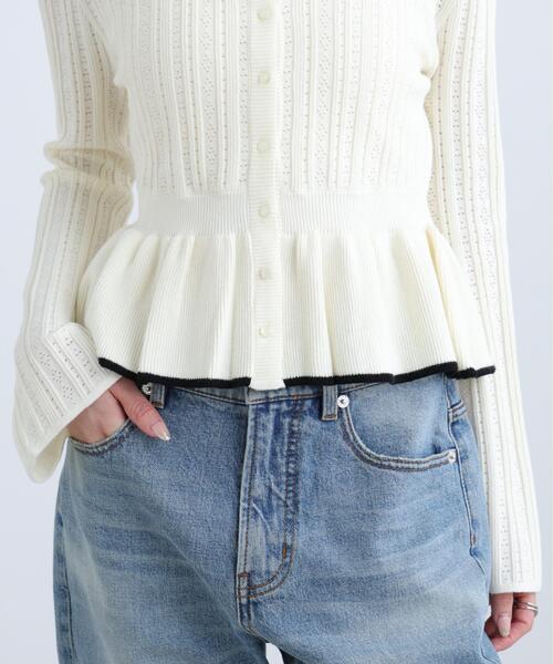 FREE'S MART（フリーズマート）の「◆地柄短丈ペプラムニット（ニット/セーター・レディース・ネイビー/イエロー/ホワイト・FREE）」の16枚目の写真