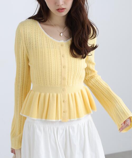 FREE'S MART（フリーズマート）の「◆地柄短丈ペプラムニット（ニット/セーター・レディース・ネイビー/イエロー/ホワイト・FREE）」の19枚目の写真