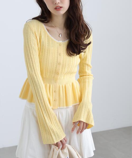 FREE'S MART（フリーズマート）の「◆地柄短丈ペプラムニット（ニット/セーター・レディース・ネイビー/イエロー/ホワイト・FREE）」の20枚目の写真