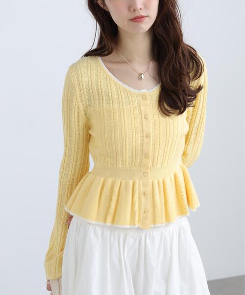 FREE'S MART（フリーズマート）の「◆地柄短丈ペプラムニット（ニット/セーター・レディース・ネイビー/イエロー/ホワイト・FREE）」の21枚目の写真