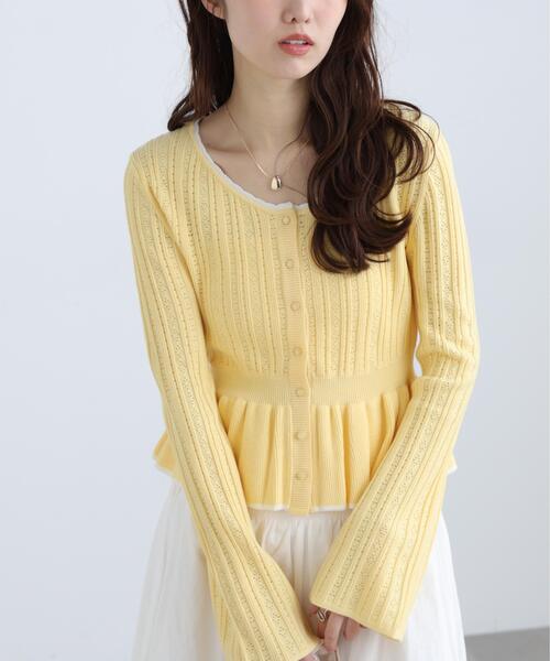FREE'S MART（フリーズマート）の「◆地柄短丈ペプラムニット（ニット/セーター・レディース・ネイビー/イエロー/ホワイト・FREE）」の22枚目の写真