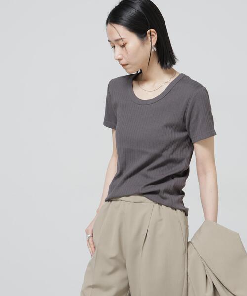 NANO universe(ナノユニバース)の「Anti Soaked(R) 汗染み防止コンパクトリブTシャツ(Tシャツ/カットソー・レディース・トップグレー/ブラック/アイボリー/チャコール・S/M)」の14枚目の写真
