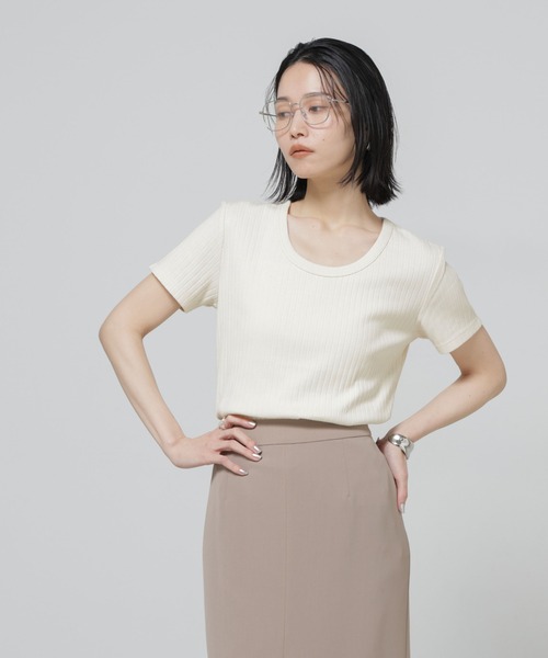 NANO universe（ナノユニバース）の「Anti Soaked(R) 汗染み防止コンパクトリブTシャツ（Tシャツ/カットソー・レディース・トップグレー/ブラック/アイボリー/チャコール・S/M）」の13枚目の写真