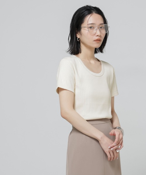 NANO universe（ナノユニバース）の「Anti Soaked(R) 汗染み防止コンパクトリブTシャツ（Tシャツ/カットソー・レディース・トップグレー/ブラック/アイボリー/チャコール・S/M）」の14枚目の写真