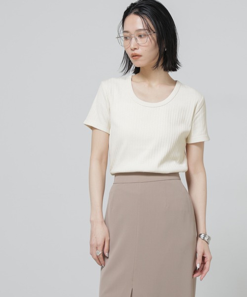 NANO universe（ナノユニバース）の「Anti Soaked(R) 汗染み防止コンパクトリブTシャツ（Tシャツ/カットソー・レディース・トップグレー/ブラック/アイボリー/チャコール・S/M）」の15枚目の写真