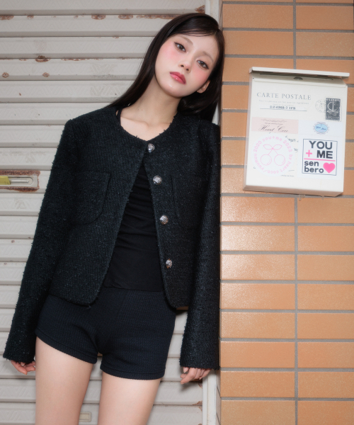 ROSEFRANTZ（ロゼフランツ）の「Classic Button Crop Tweed Jacket [Black]（その他アウター・レディース・ブラック・OS）」の4枚目の写真