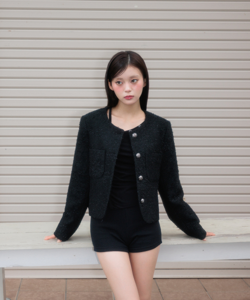 ROSEFRANTZ（ロゼフランツ）の「Classic Button Crop Tweed Jacket [Black]（その他アウター・レディース・ブラック・OS）」の7枚目の写真
