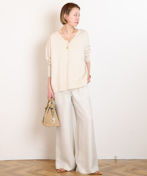 EVERYDAY I LIKE.（エヴリディアイライク）の「*シルクレーヨンイージーパンツ（その他パンツ・レディース・アイボリー/ブラック・40/38/36）」の5枚目の写真