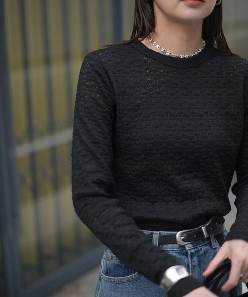 Marient（マリエント）の「ジャガードレースカットソー（Tシャツ/カットソー・レディース・ブラック/アイボリー・FREE）」の2枚目の写真