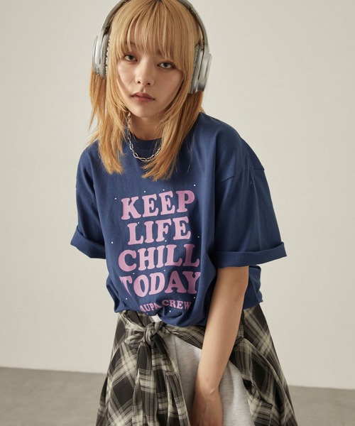 Snap club(スナップクラブ)の「【Snap club】ラインストーン グラフィック オーバーサイズ 半袖Tシャツ(Tシャツ/カットソー・レディース・ネイビー/スミクロ/オフホワイト/レオパード/ワインレッド・L/M)」の22枚目の写真