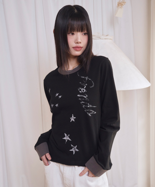 PRENDA(プレンダ)の「CRACK STAR LOGO LONG SLEEVE BLACK(Tシャツ/カットソー・レディース・その他・F)」の1枚目の写真