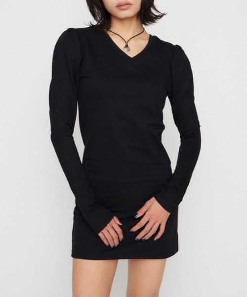 LAGUA GEM(ラグアジェム)の「PUFF SLEEVE CUT ミニワンピース(ワンピース・レディース・ネイビー系/グレー/ブラック・SMALL/MEDIUM)」の2枚目の写真