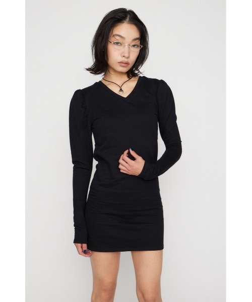 LAGUA GEM(ラグアジェム)の「PUFF SLEEVE CUT ミニワンピース(ワンピース・レディース・ネイビー系/グレー/ブラック・SMALL/MEDIUM)」の5枚目の写真