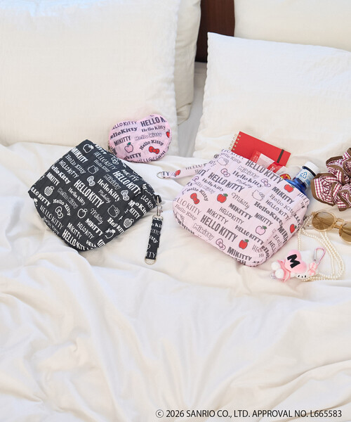 FREAK'S STORE(フリークスストア)の「SANRIO/サンリオ 'HELLO KITTY'総柄 キルティングポーチ(ポーチ・レディース・ピンク/ブラック・ONE SIZE)」の3枚目の写真